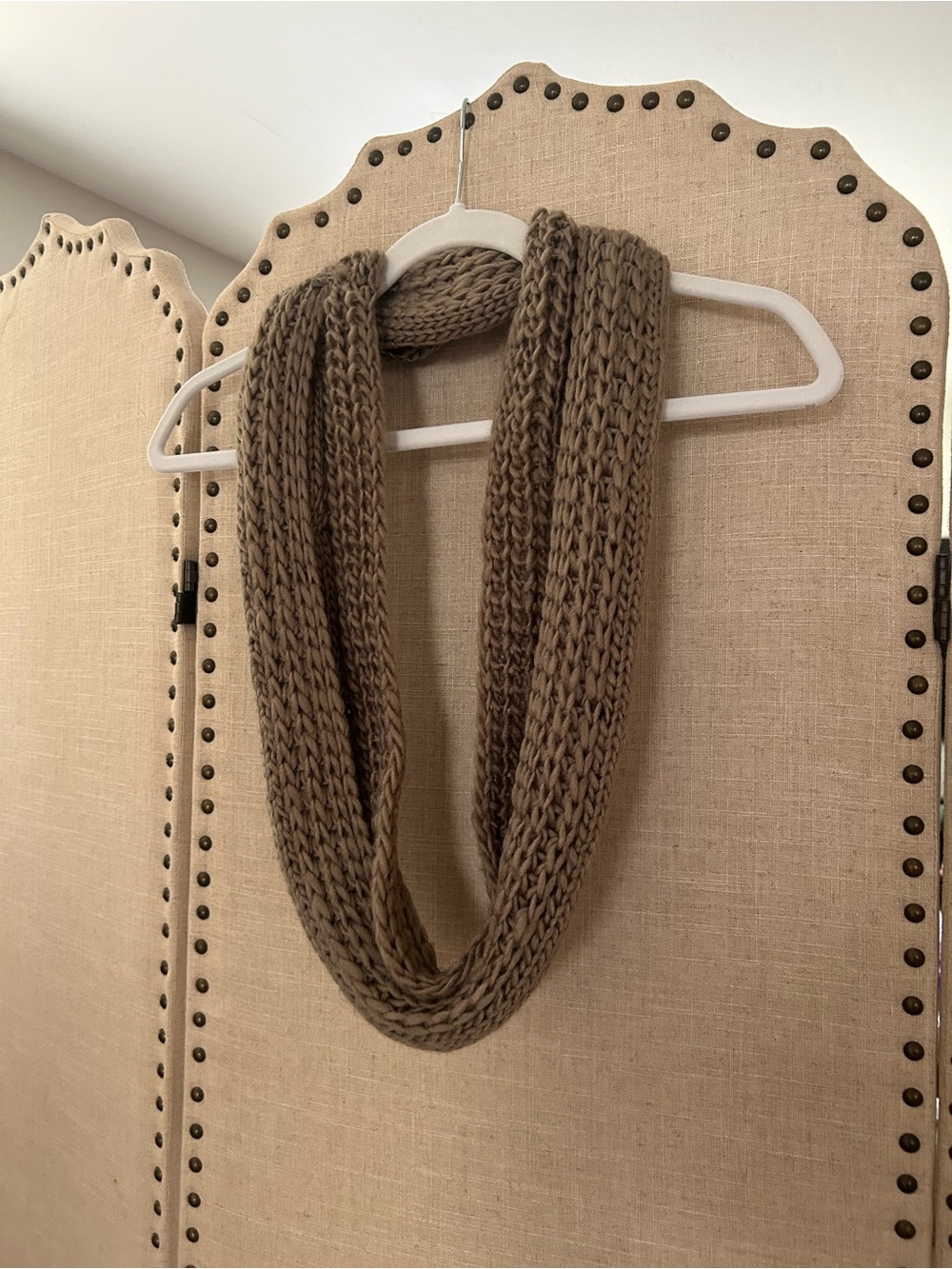 Cozy Knit Infinity Scarf Taupe Large Chunky Warm Neutral